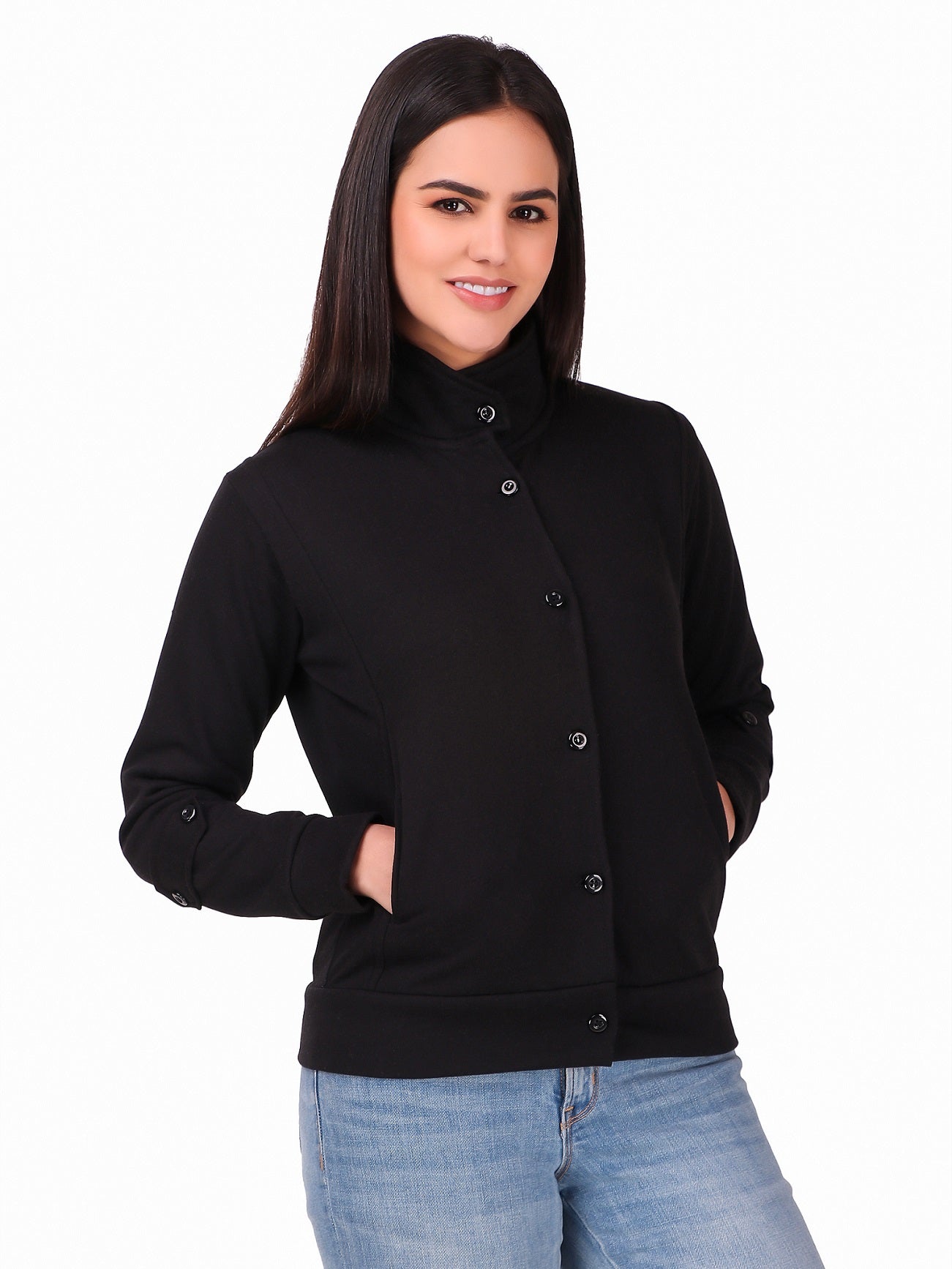 Women's Solid Cotton Tailored Full Sleeve Jacket