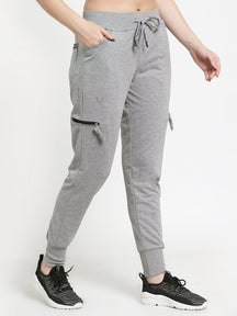 Women's Cotton Regular Fit Joggers Track Pants with 4 Zippered Pockets