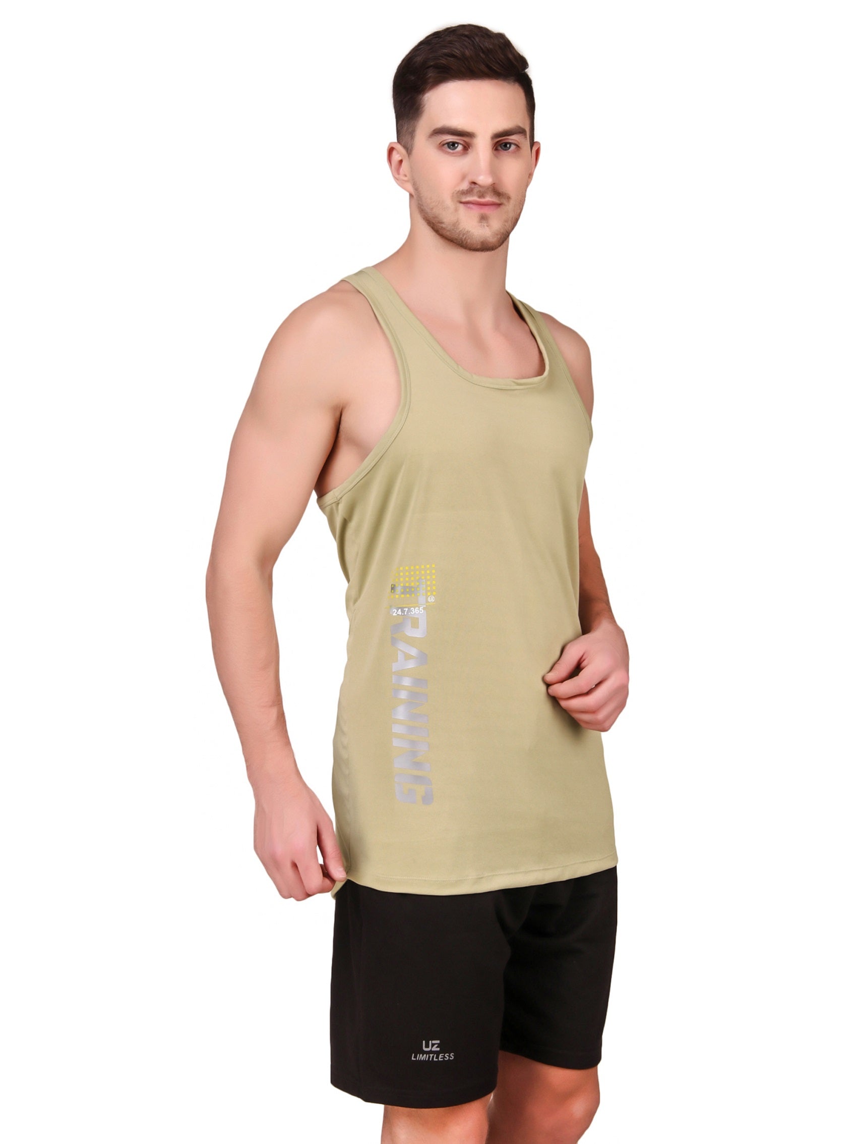 Men's Stretchable Printed Gym Vest Regular Fit Tank Sleeveless T-Shirt