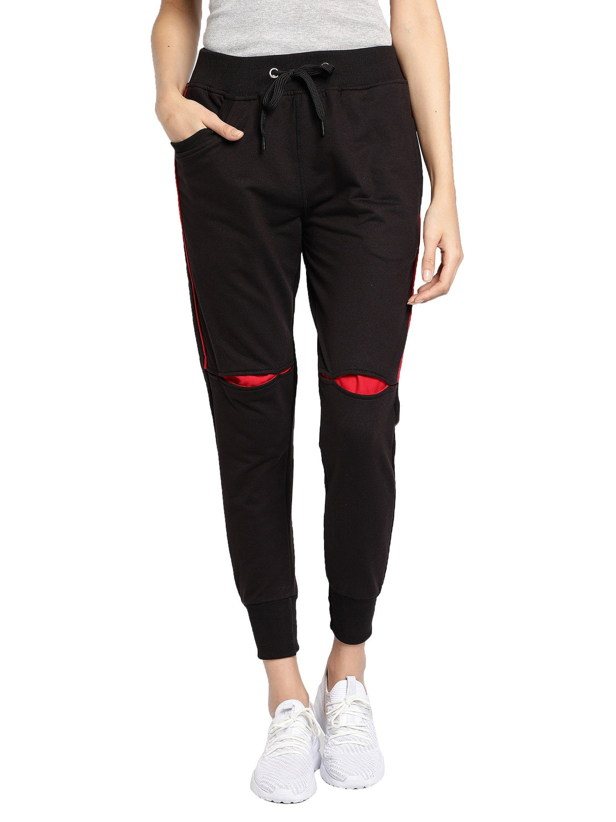 Women's Cotton Slim Fit Joggers Track Pants with 2 Zippered Pockets