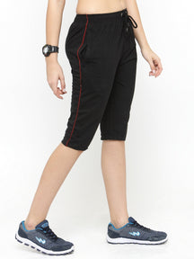 Women's Cotton Three Fourth Capri Shorts With Two Zippered Pockets