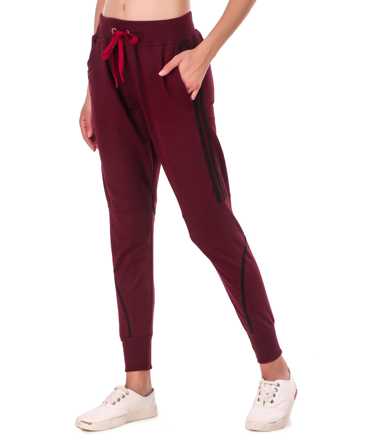 Women's Cotton Slim Fit Joggers Track Pants with 2 Zippered Pockets