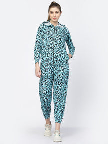 UZARUS Women Printed Hooded Zipper Full Sleeves Track Suit Co-ord Set