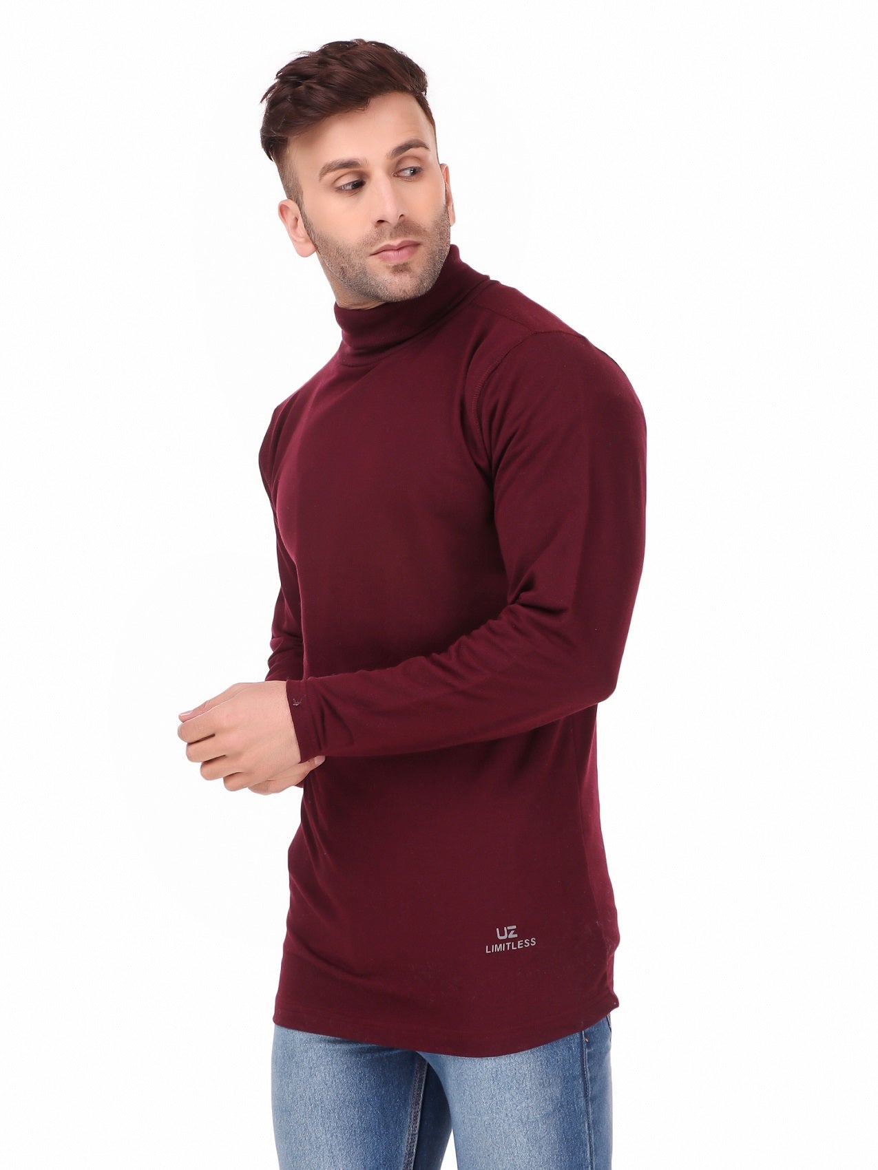 Men's Cotton Solid Full Sleeve Turtle Neck T Shirt for Men