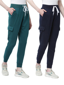 KZALCON Cotton Trackpant Joggers Pyjamas for Women Combo Set Pack of 2 with 4 Pockets