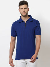 Men's Solid Cotton Regular Fit Zipper Polo T-Shirt
