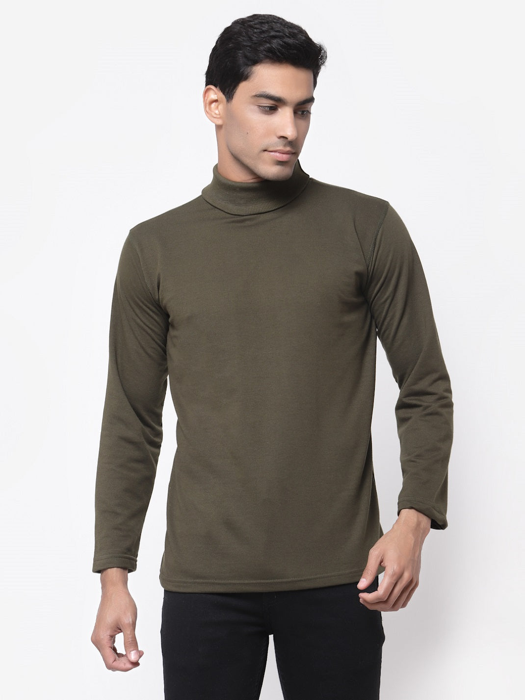 Men's Cotton Solid Full Sleeve Turtle Neck T Shirt for Men
