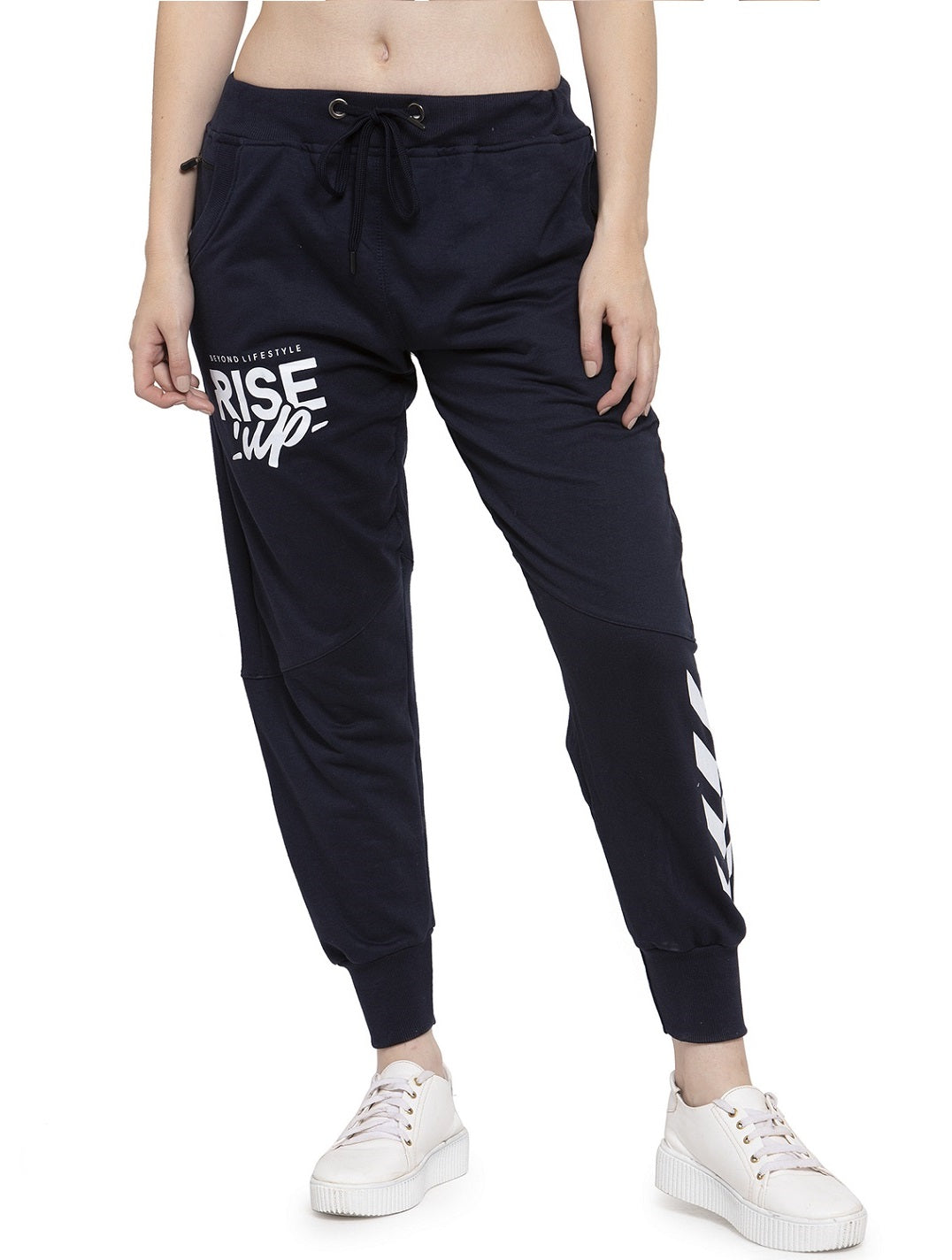 Women's Cotton Slim Fit Joggers Track Pants with 2 Zippered Pockets