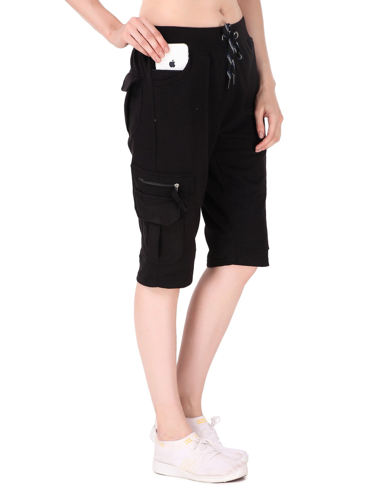 Women's Cargo Capri Shorts With 9 Zippered Pockets