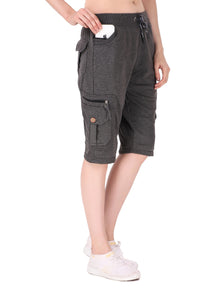Women's Cargo Capri Shorts With 9 Zippered Pockets