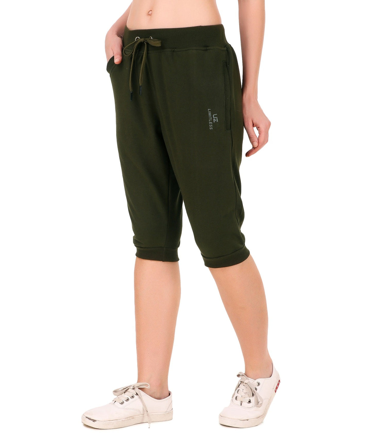 Women's Cotton Three Fourth Capri Shorts With Two Zippered Pockets