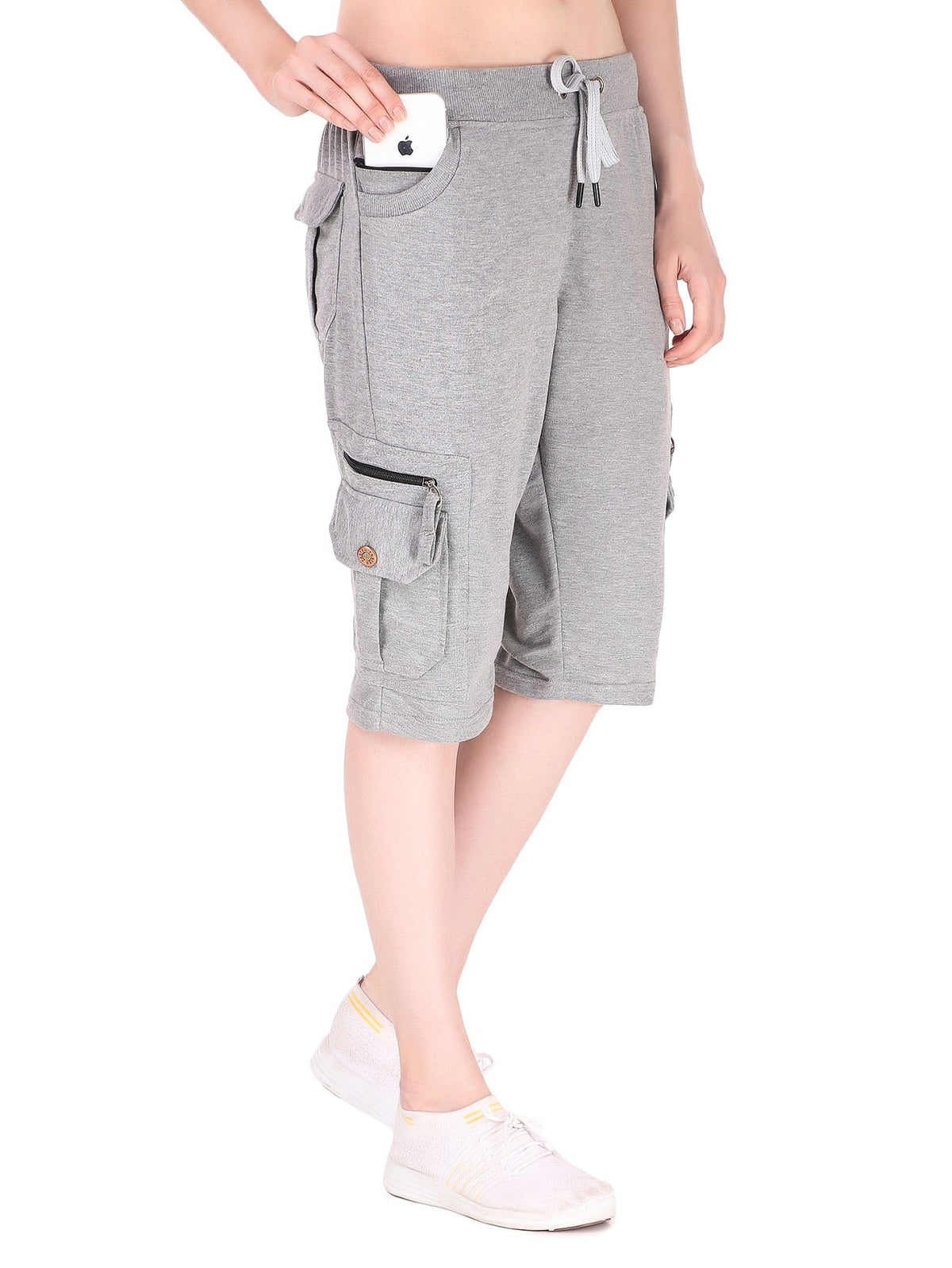 Women's Cargo Capri Shorts With 9 Zippered Pockets