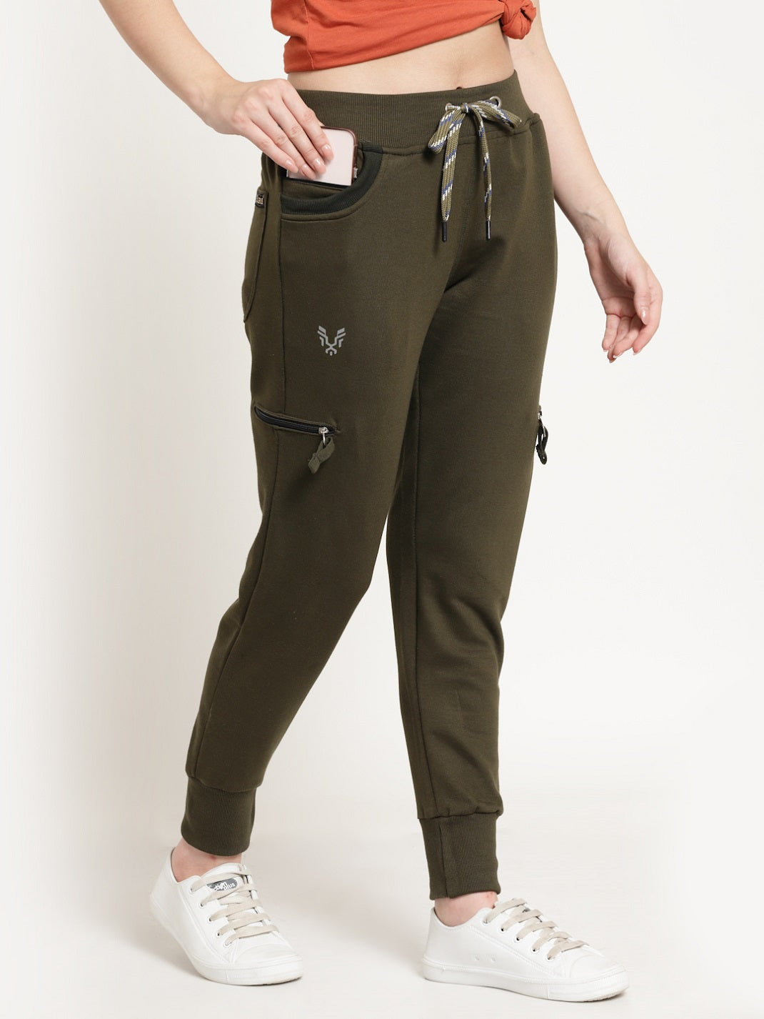 Women's Cotton Regular Fit Joggers Track Pants with 4 Zippered Pockets