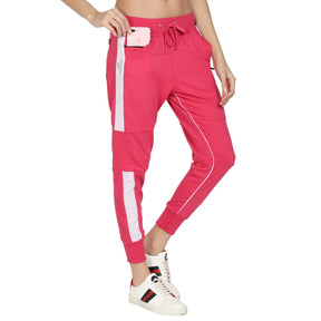 Women's Cotton Slim Fit Joggers Track Pants with 2 Zippered Pockets