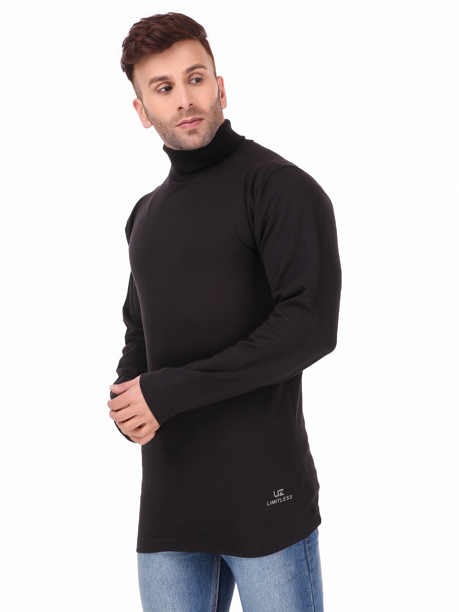 Men's Cotton Solid Full Sleeve Turtle Neck T Shirt for Men