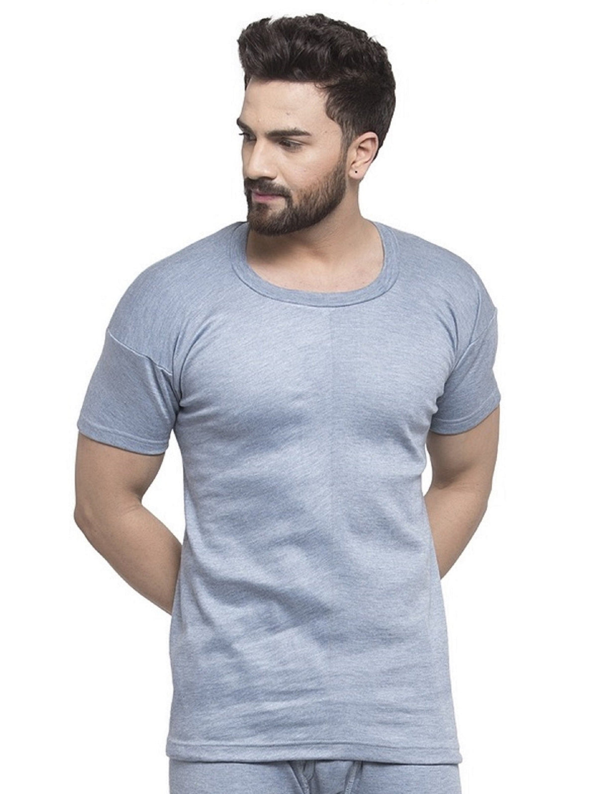 MEN'S HALF SLEEVES SOLID ROUND NECK THERMAL TOP