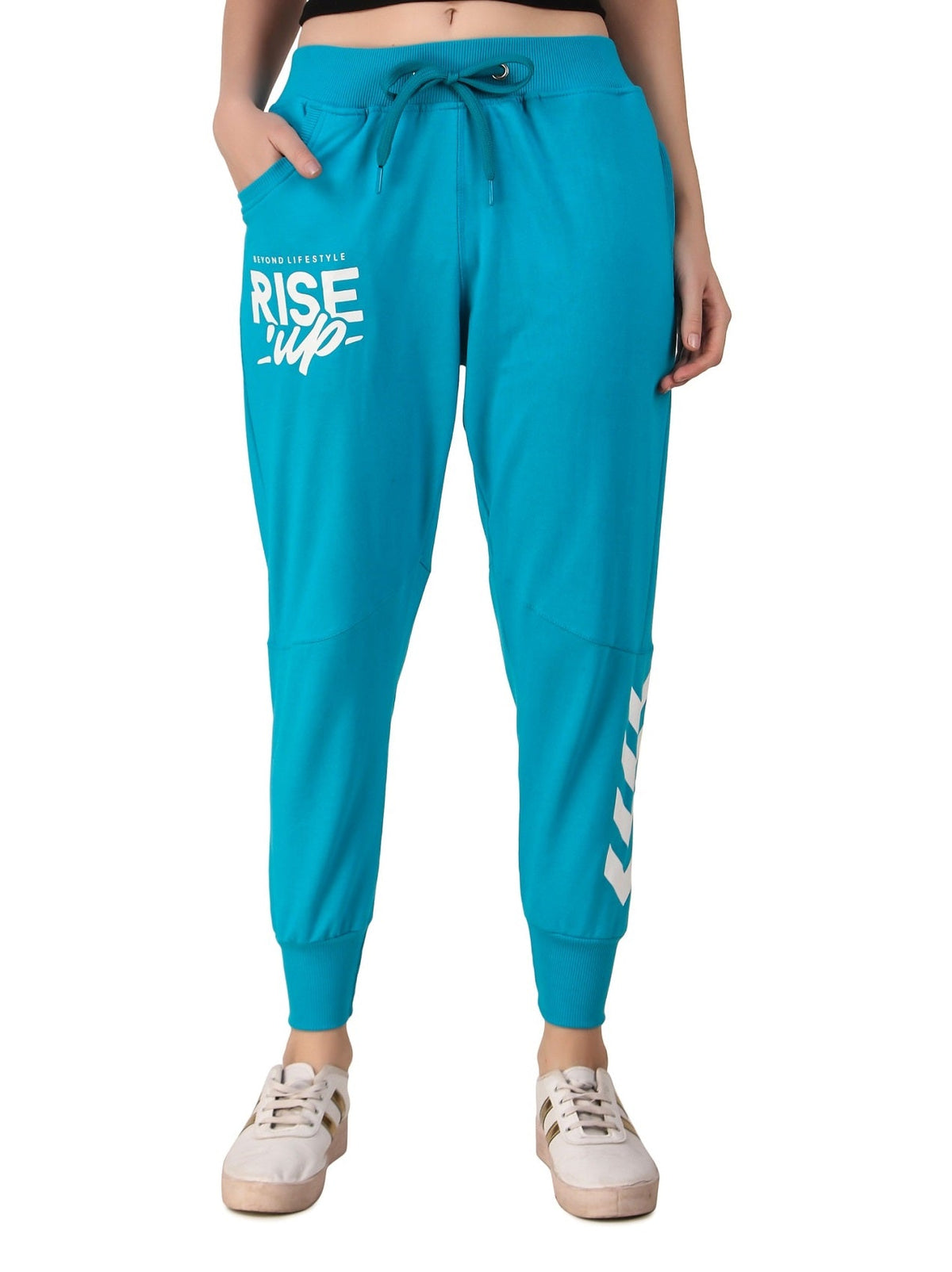 Women's Cotton Slim Fit Joggers Track Pants with 2 Zippered Pockets