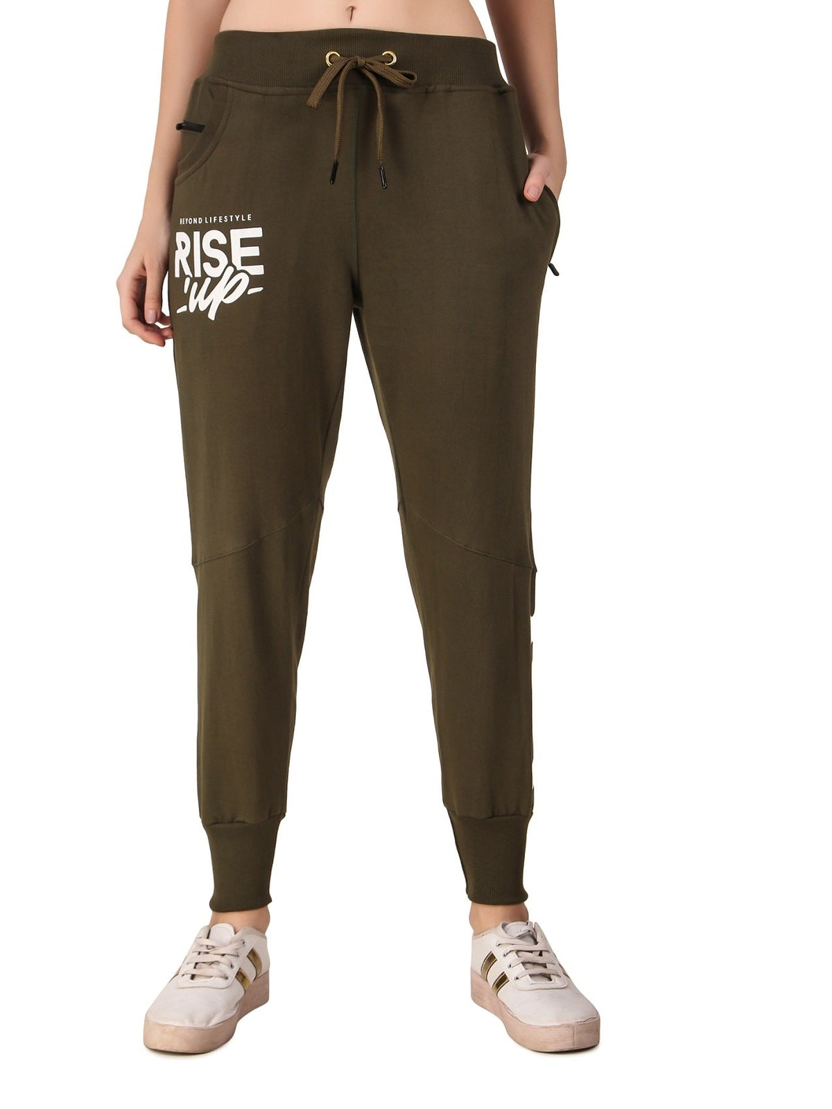 Women's Cotton Slim Fit Joggers Track Pants with 2 Zippered Pockets