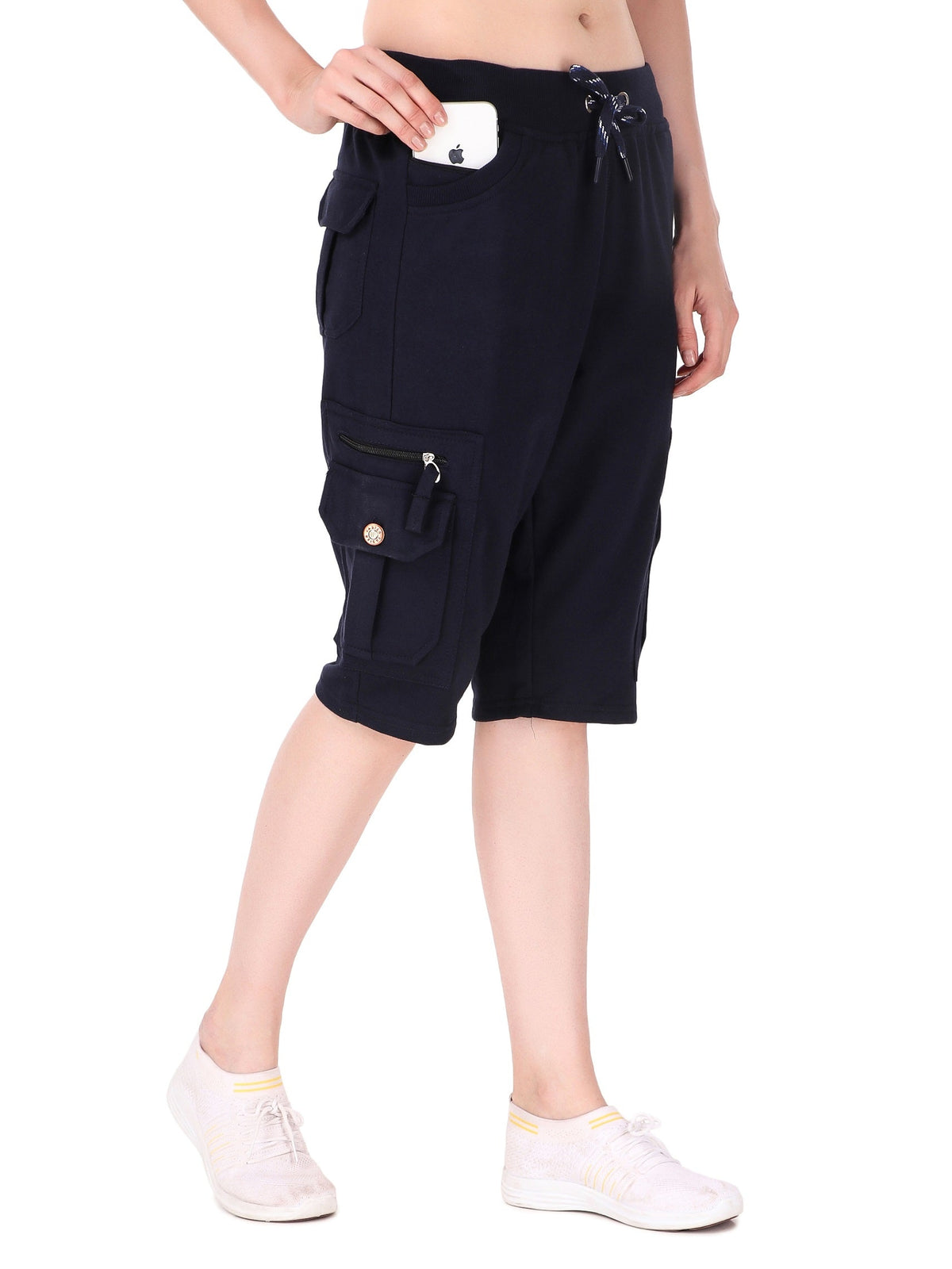 Women's Cargo Capri Shorts With 9 Zippered Pockets