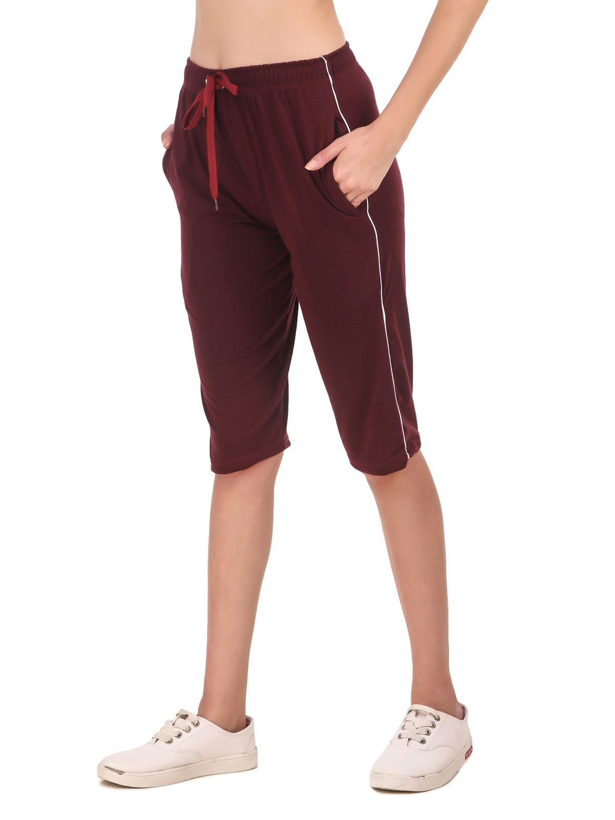 Women's Cotton Three Fourth Capri Shorts With Two Zippered Pockets