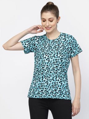 UZARUS Women's Regular Fit Printed Half Sleeves Round Neck Gym Sports T-Shirt