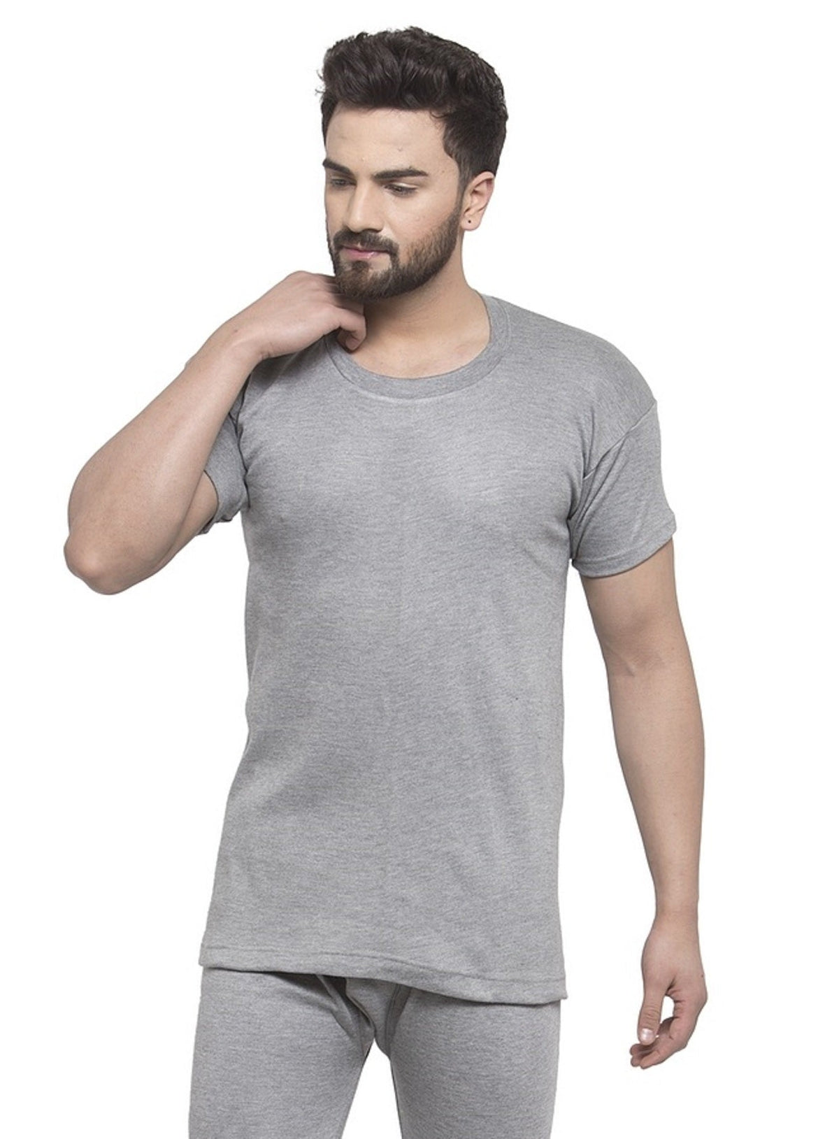 MEN'S HALF SLEEVES SOLID ROUND NECK THERMAL TOP