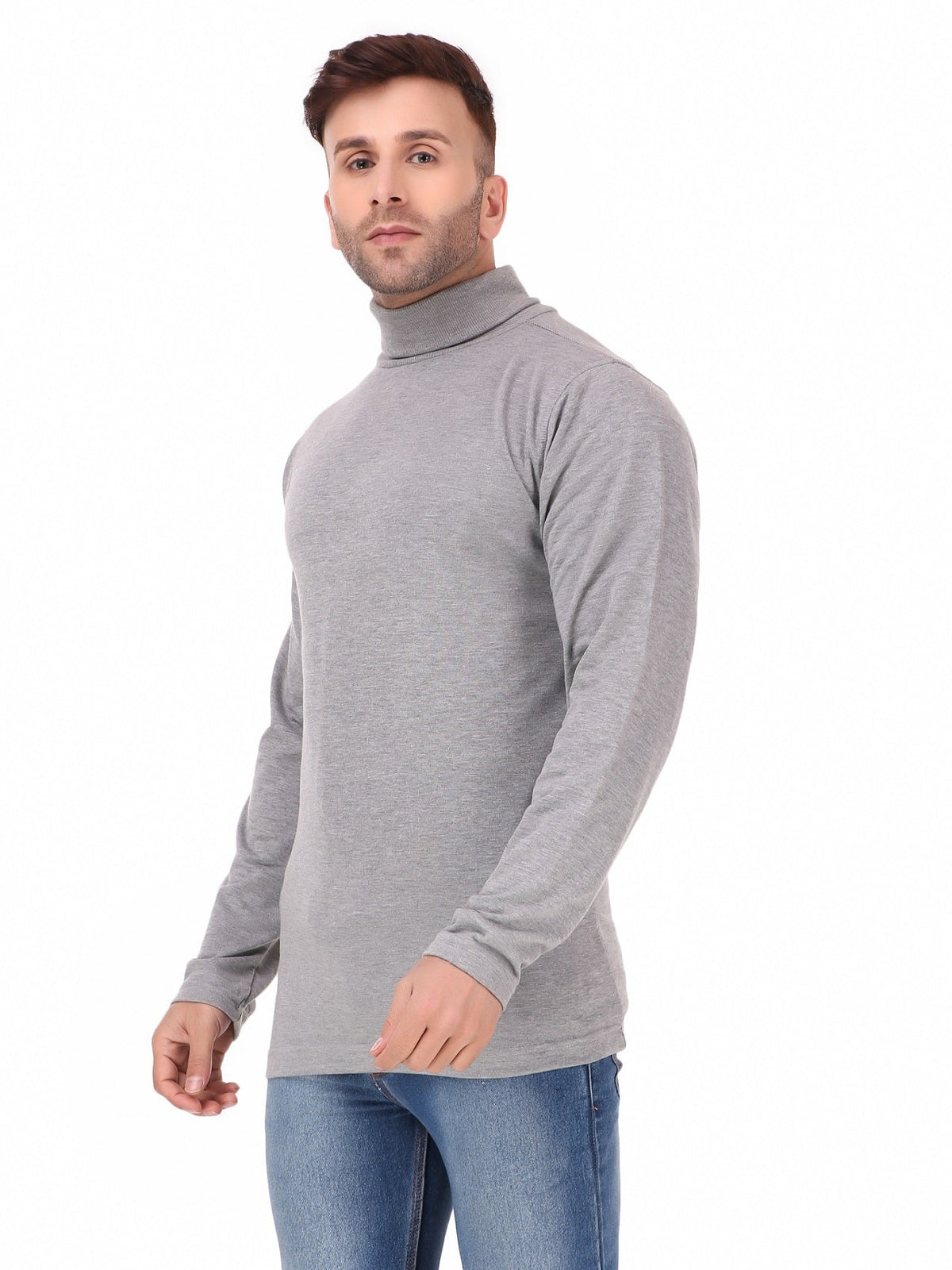 Men's Cotton Solid Full Sleeve Turtle Neck T Shirt for Men