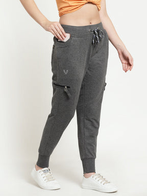 Women's Cotton Regular Fit Joggers Track Pants with 4 Zippered Pockets