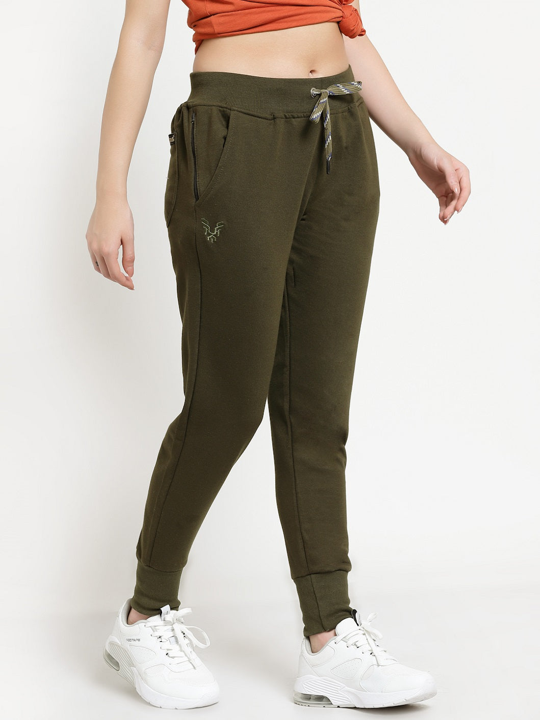 Women's Cotton Regular Fit Joggers Track Pants with Zippered Pocket