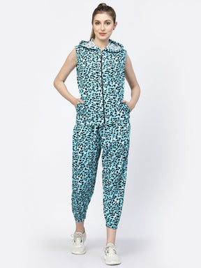 UZARUS Women's Relaxed Fit & Stretchable With Hoodie Neck Workout Jacket & Bottom Sets, Sleeveless Tracksuit Co-ord Set