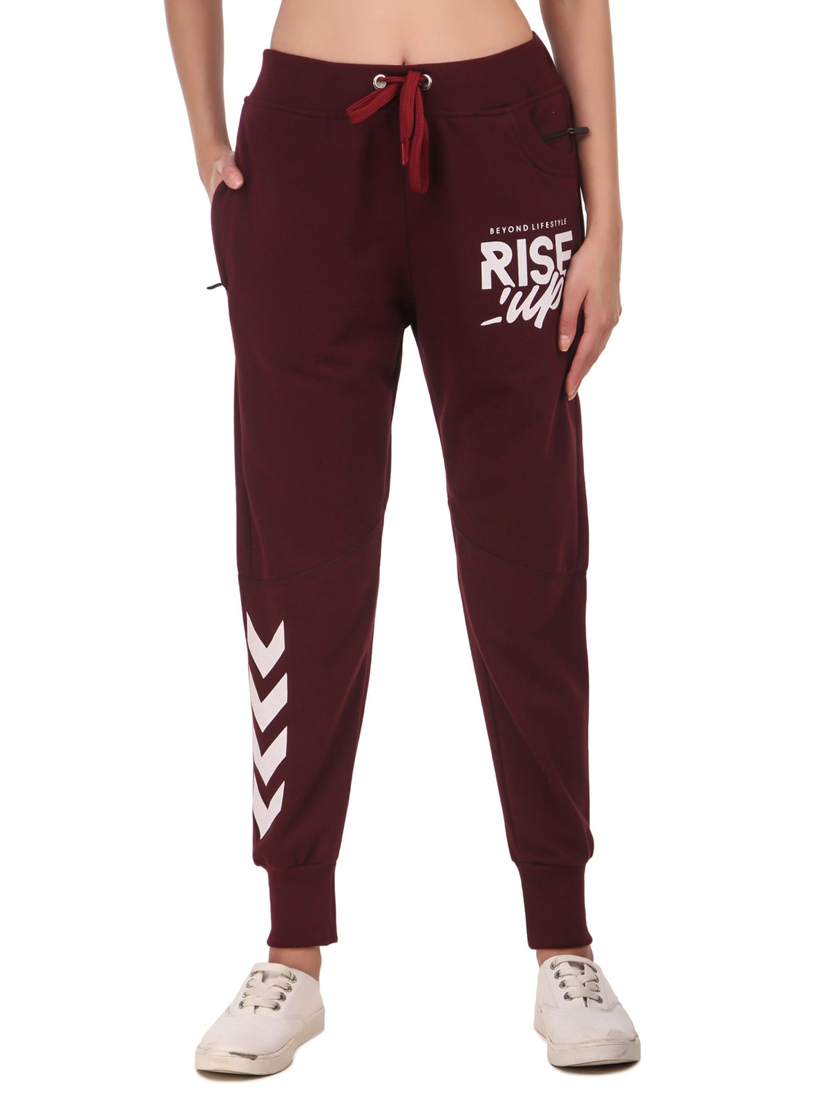 Women's Cotton Slim Fit Joggers Track Pants with 2 Zippered Pockets