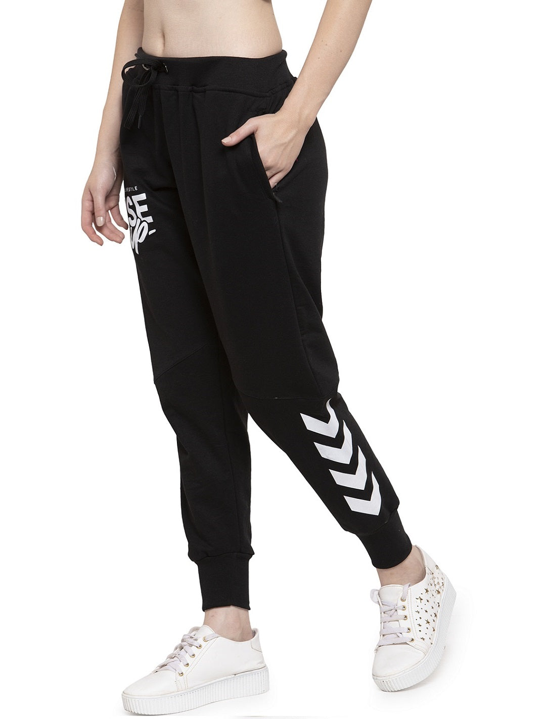 Women's Cotton Slim Fit Joggers Track Pants with 2 Zippered Pockets