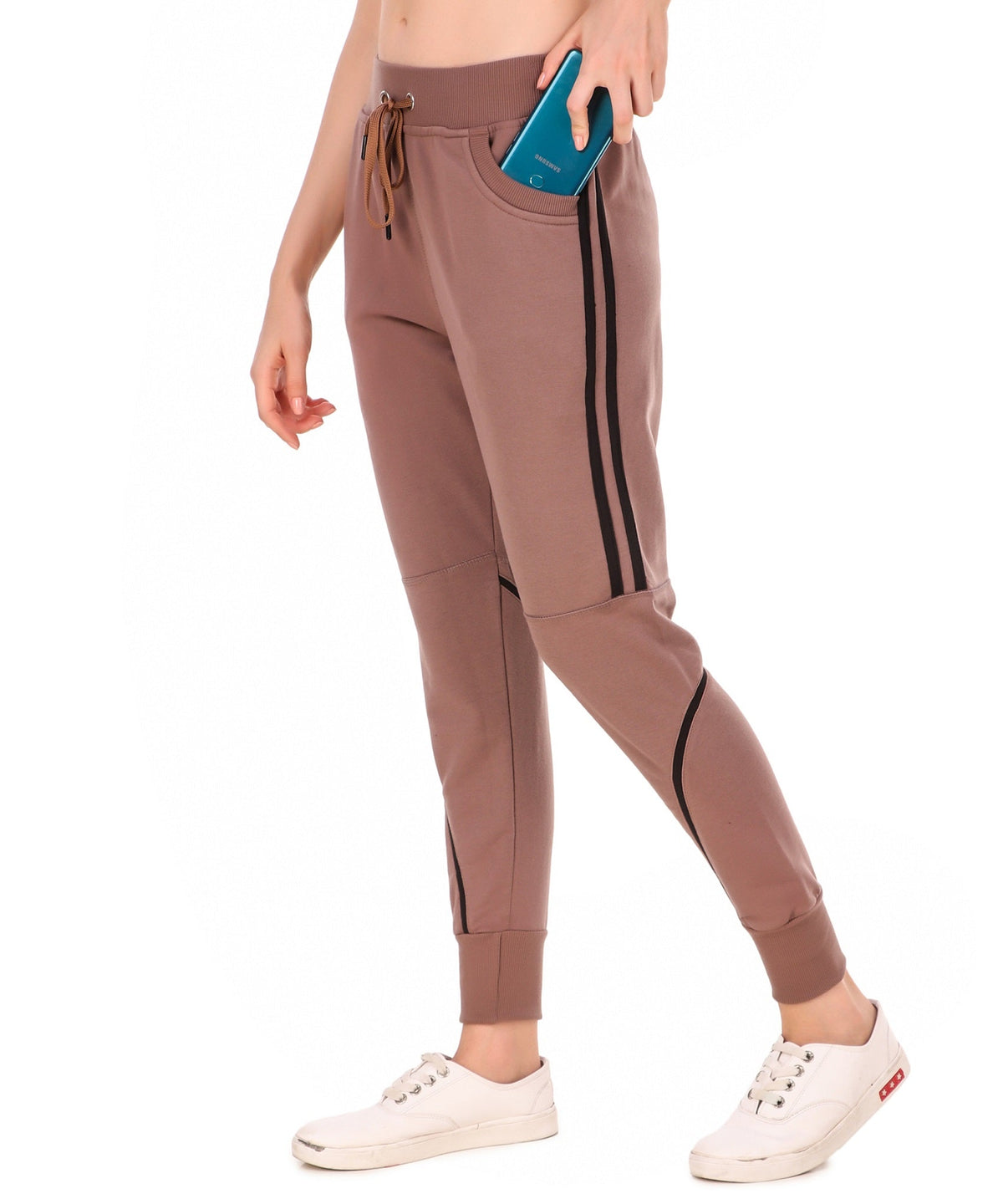 Women's Cotton Slim Fit Joggers Track Pants with 2 Zippered Pockets