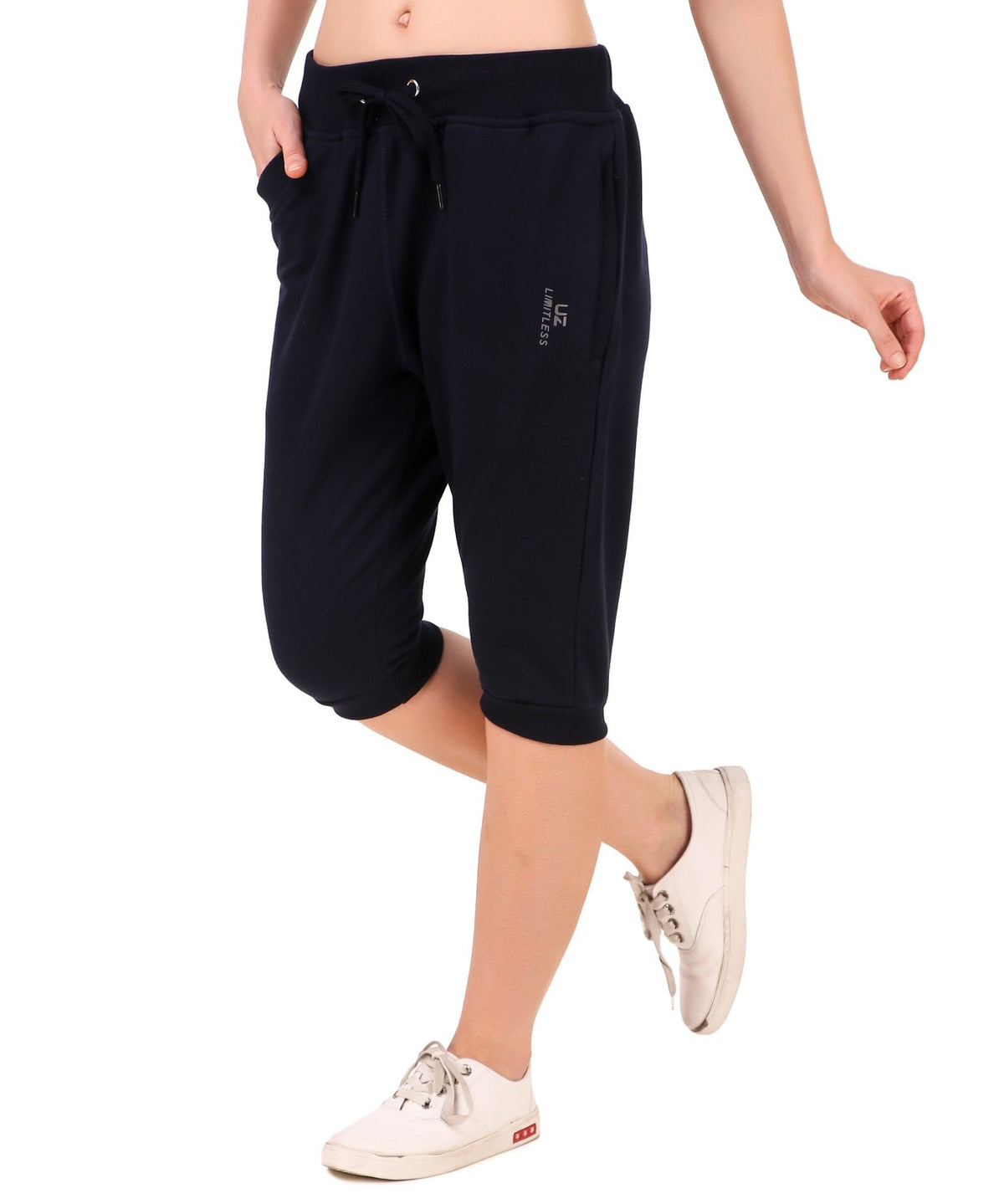 Women's Cotton Three Fourth Capri Shorts With Two Zippered Pockets