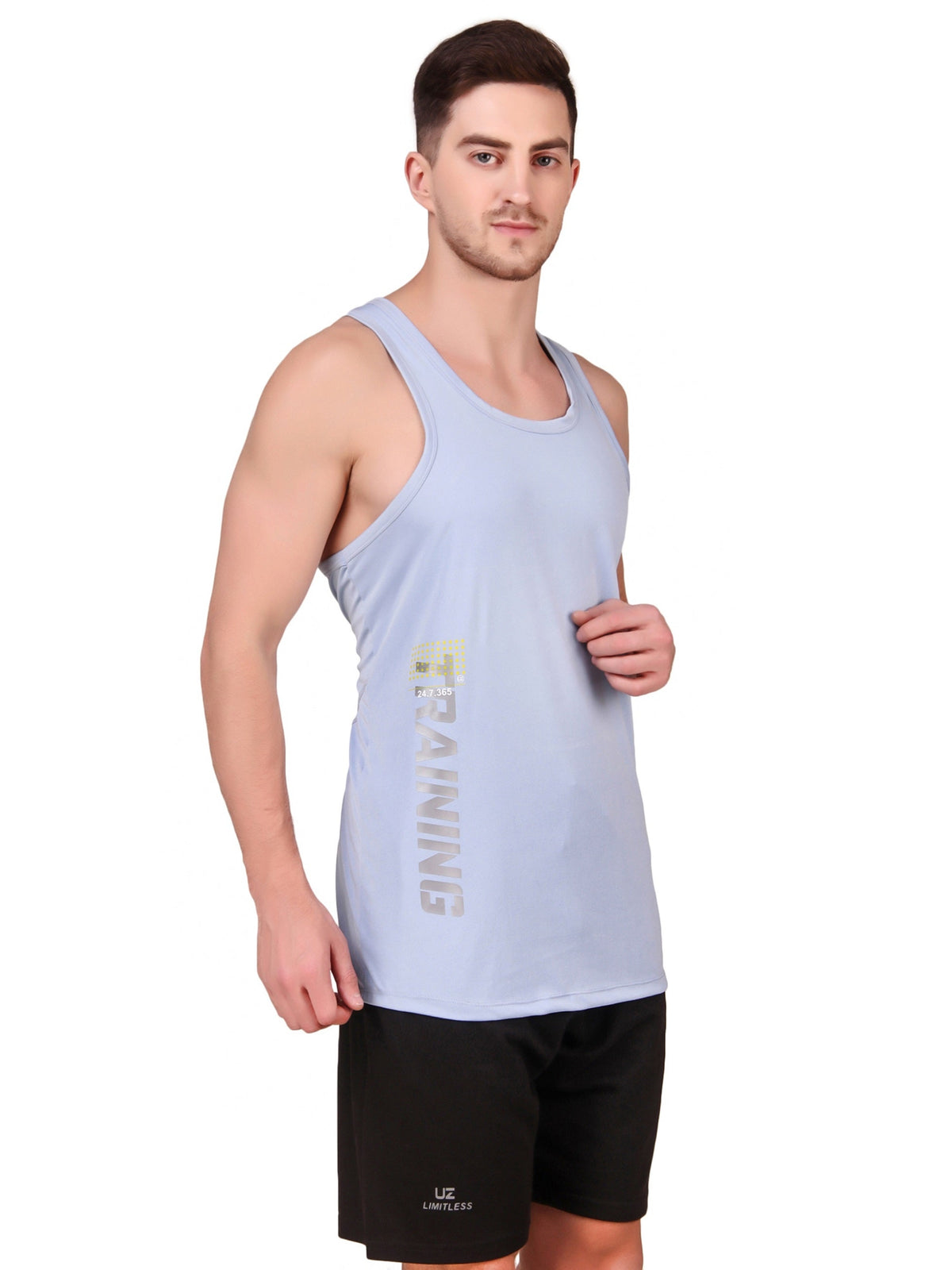 Men's Stretchable Printed Gym Vest Regular Fit Tank Sleeveless T-Shirt
