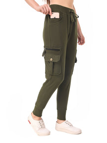 Women's Cotton Slim Fit Cargo Joggers Track Pants with 4 Zippered Pockets