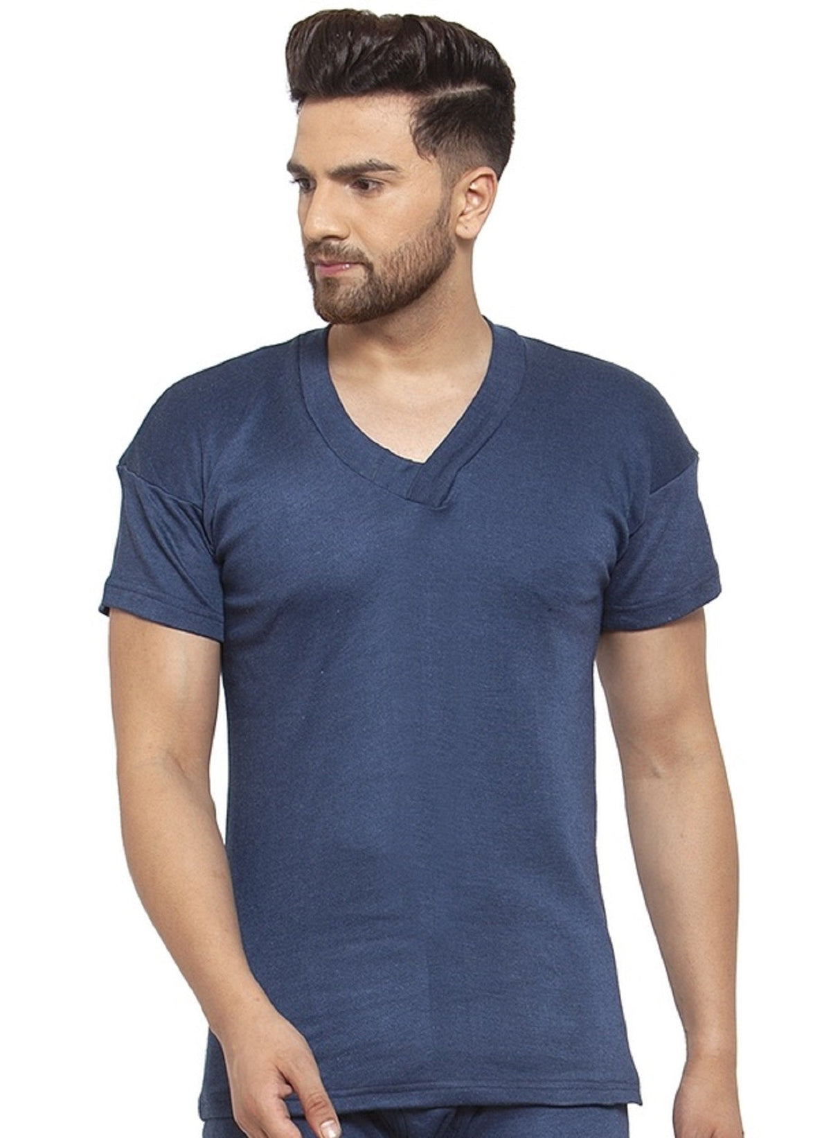 MEN'S HALF SLEEVES SOLID V NECK THERMAL TOP