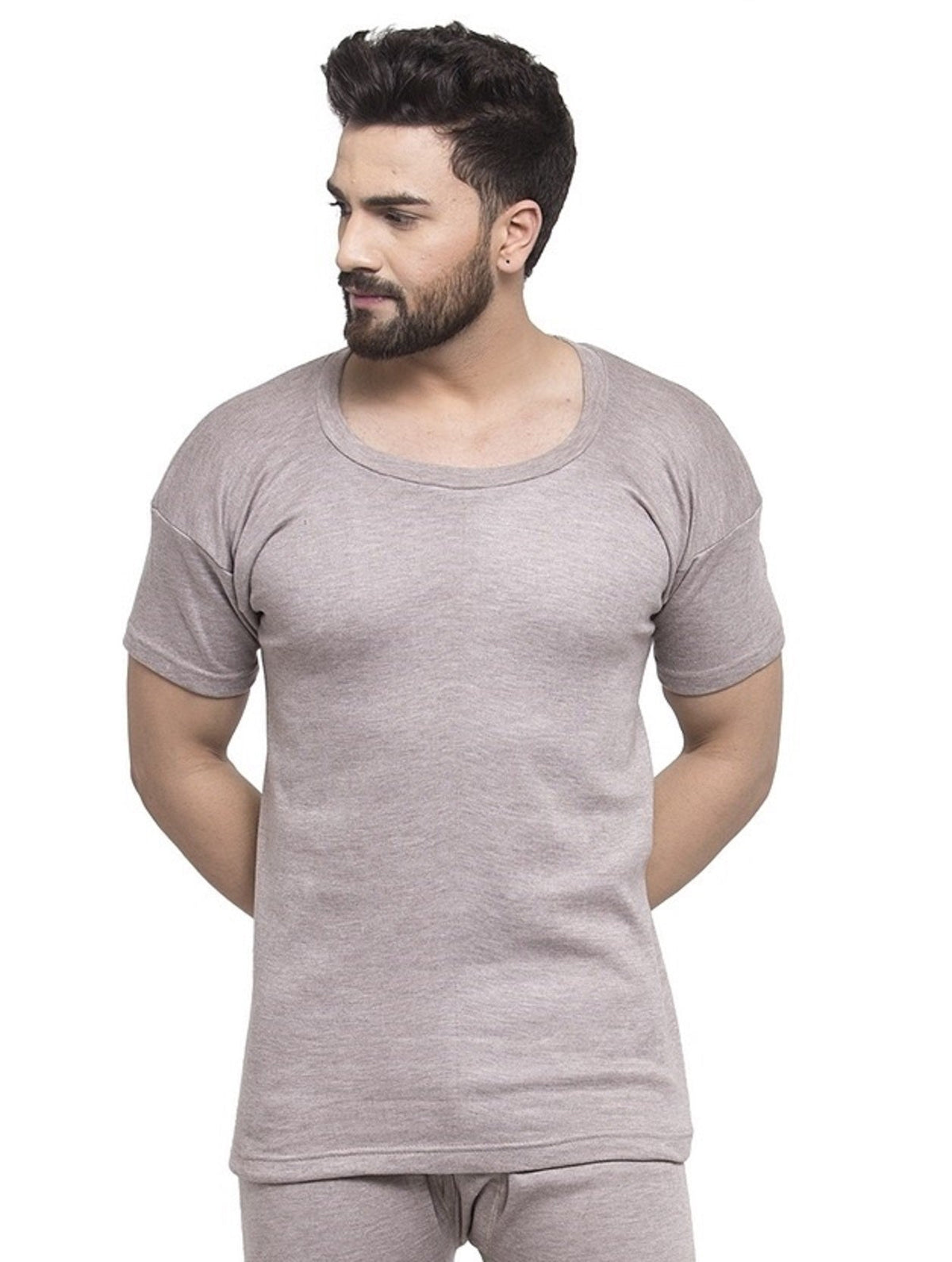 MEN'S HALF SLEEVES SOLID ROUND NECK THERMAL TOP