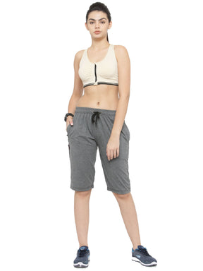 Women's Cotton Three Fourth Capri Shorts With Two Zippered Pockets