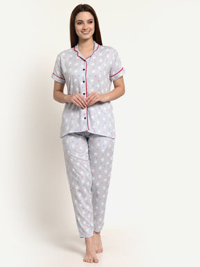 Uzarus Women's Cotton Regular Fit Printed Night Suit Set of Shirt & Pyjama