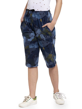 Women's Cotton Three Fourth Capri Shorts With Two Zippered Pockets