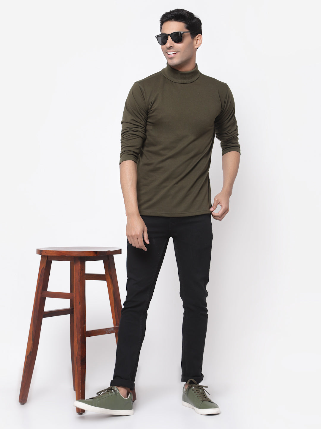 Men's Cotton Solid Full Sleeve Turtle Neck T Shirt for Men