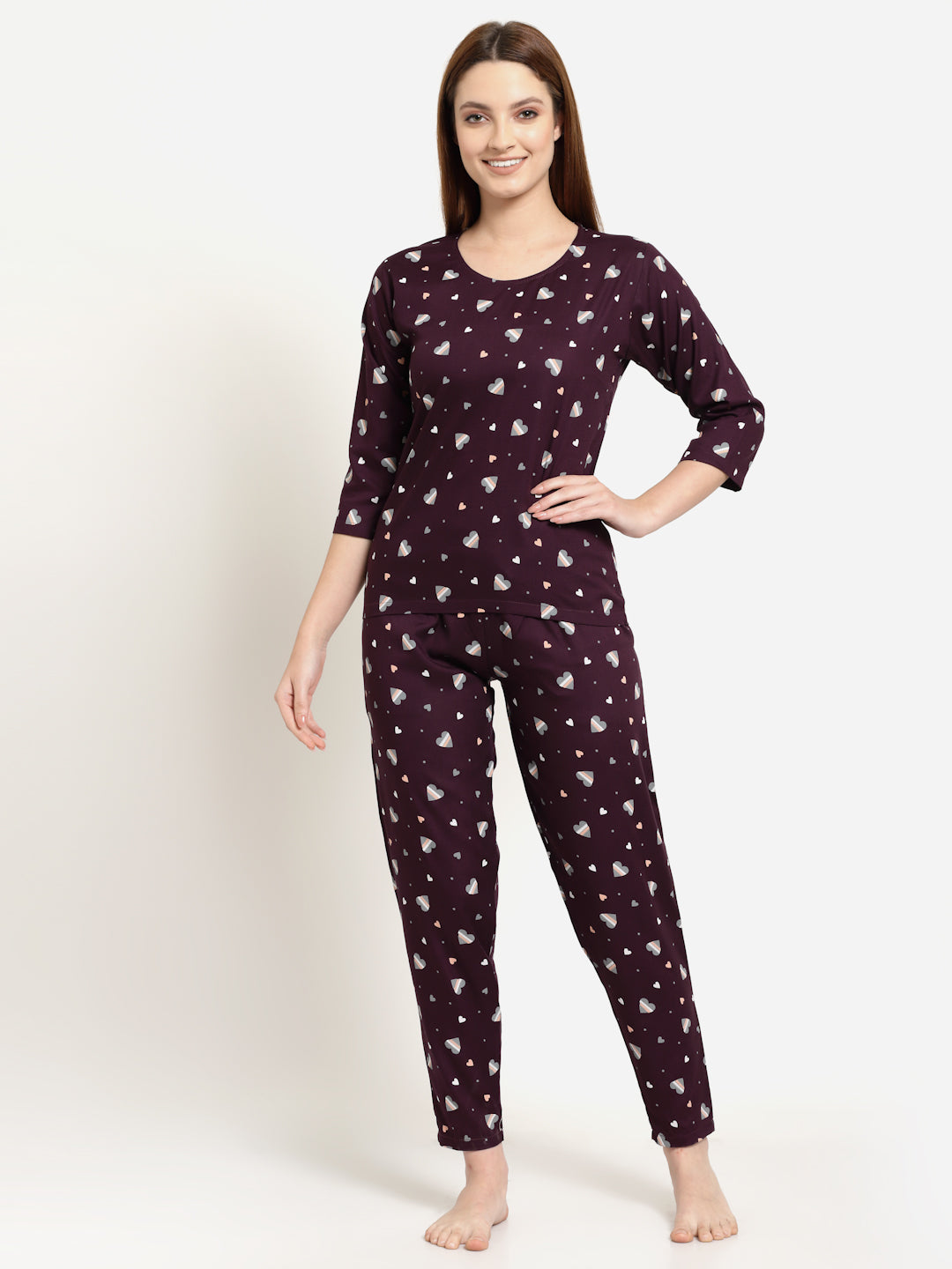 Uzarus Women's Cotton Printed Night Suit Set of Top & Pyjama