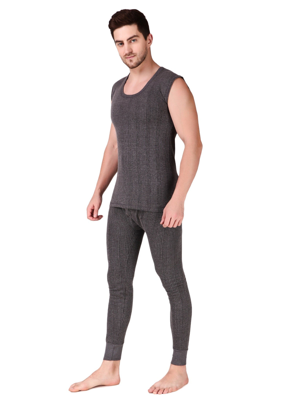 MEN'S SLEEVELESS COTTON THERMAL SET ( ROUND NECK VEST AND TROUSER)