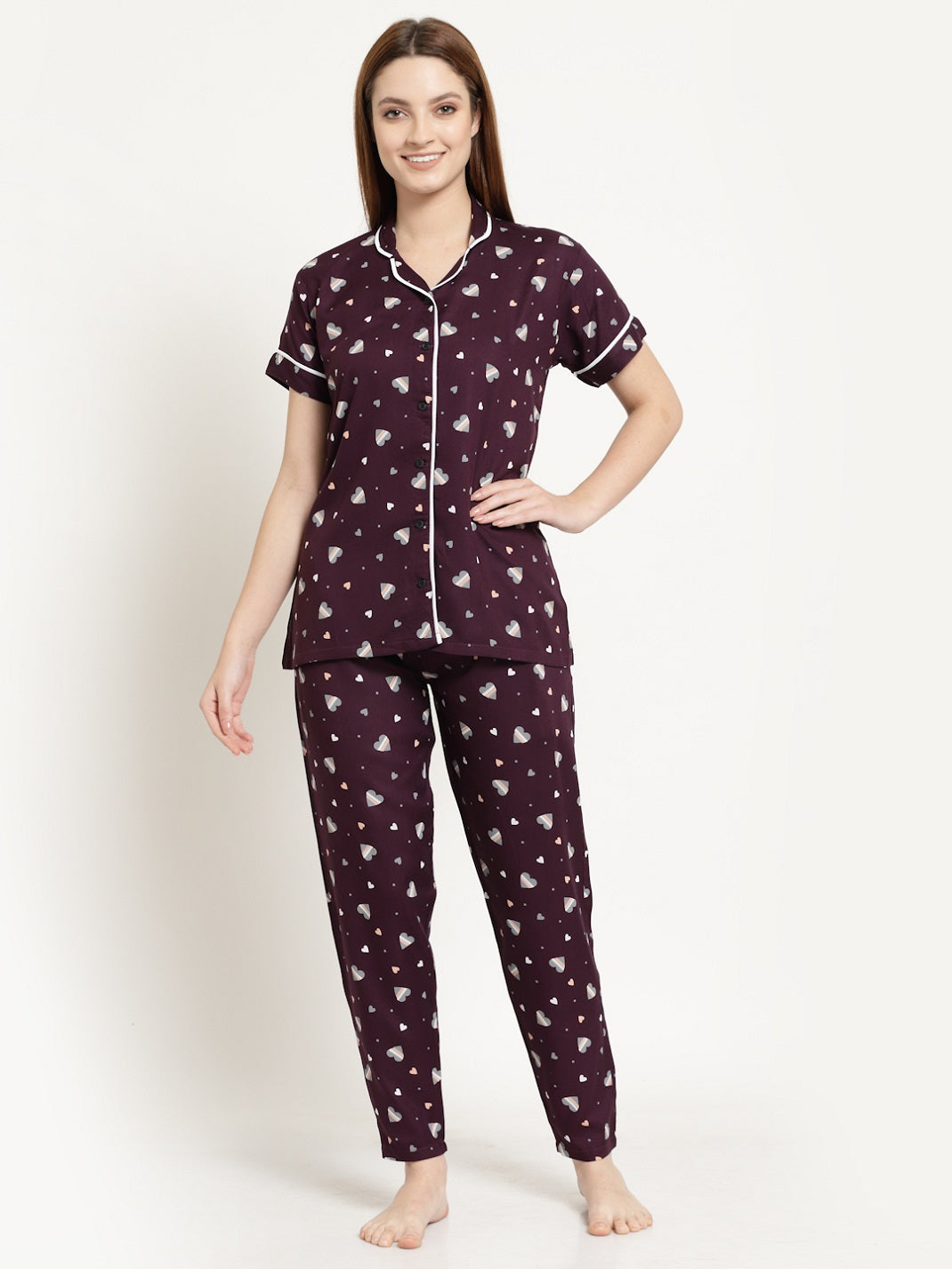 Uzarus Women's Cotton Regular Fit Printed Night Suit Set of Shirt & Pyjama