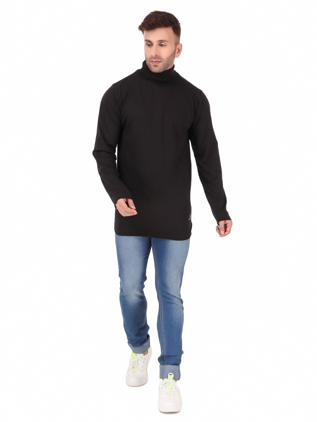 Men's Cotton Solid Full Sleeve Turtle Neck T Shirt for Men