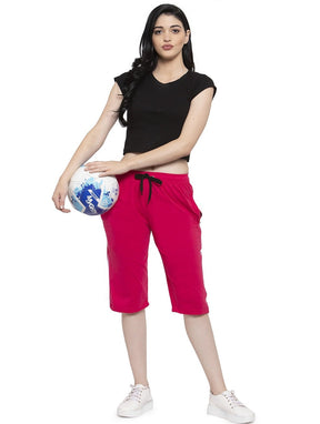 Women's Cotton Three Fourth Capri Shorts With Two Zippered Pockets