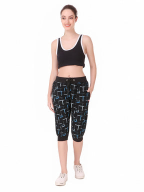 Women's Cotton Three Fourth Capri Shorts With Two Zippered Pockets