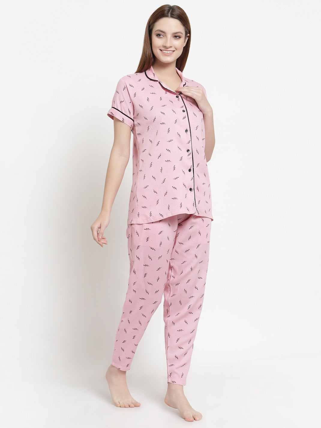 Uzarus Women's Cotton Regular Fit Printed Night Suit Set of Shirt & Pyjama