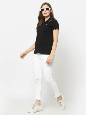 UZARUS Women's Cotton Polo Collar Neck T-Shirt Top